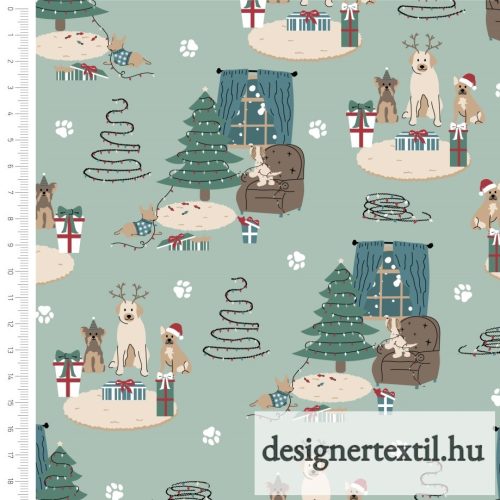 Dogs Mint (Freddie & Friends Christmas) - designer quilt cotton 