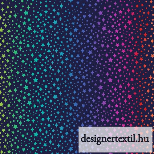 Szivárványszín csillagok pamutvászon (Nearly Black Rainbow Sparkles) 